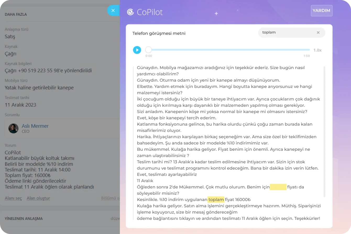 CRM'de CoPilot